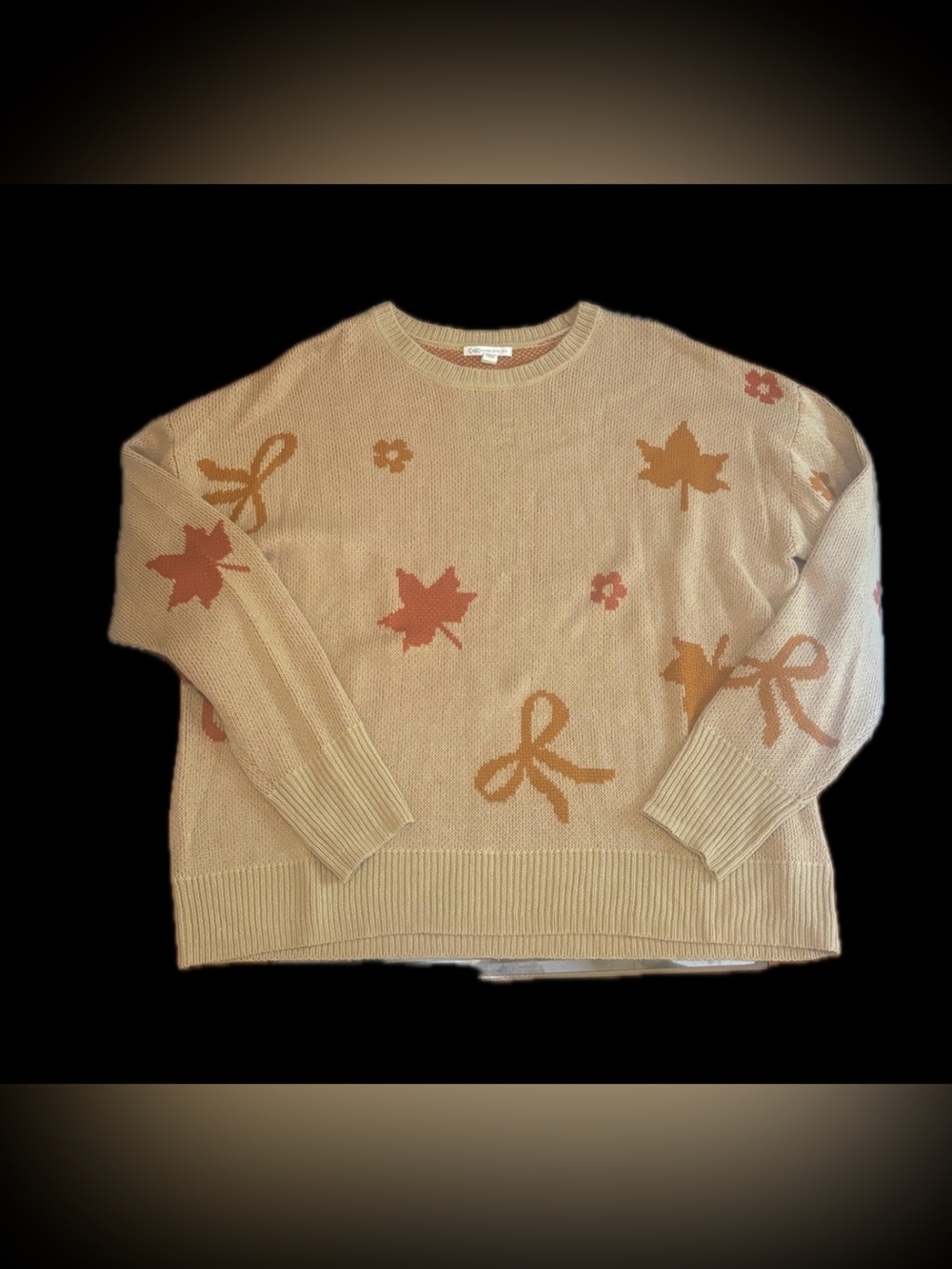 Cato Size: XL Beige Floral & Leaf Pattern Crewneck Sweater